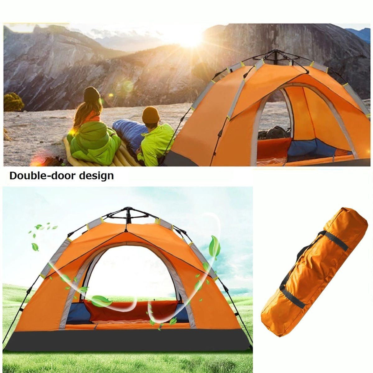 2-Person Waterproof Instant Camping Tent & Carry Bag - 205 x 130cm ORG/BLK