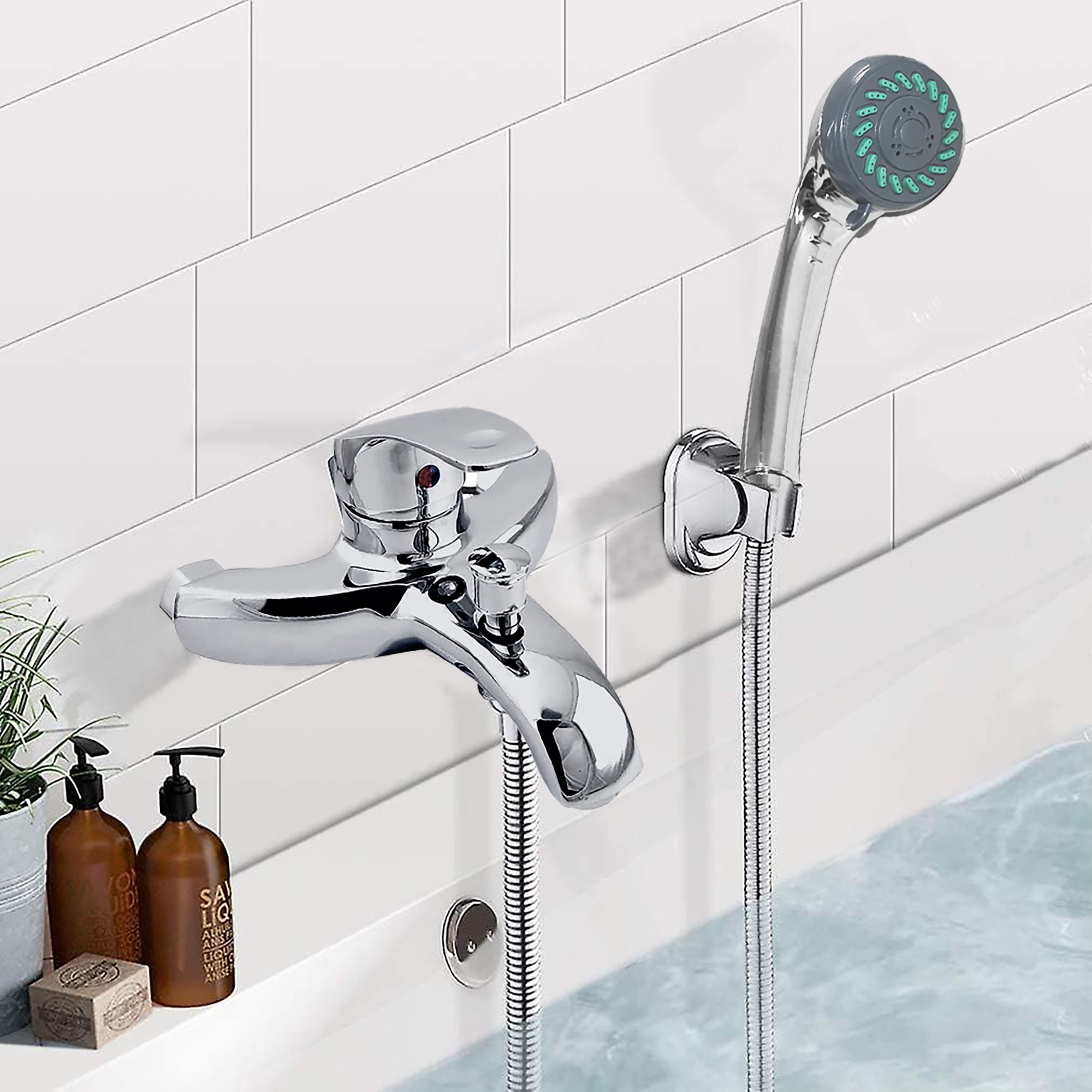 Wall-Mounted Single Lever Bathtub Faucet with Pulsing Shower Head
