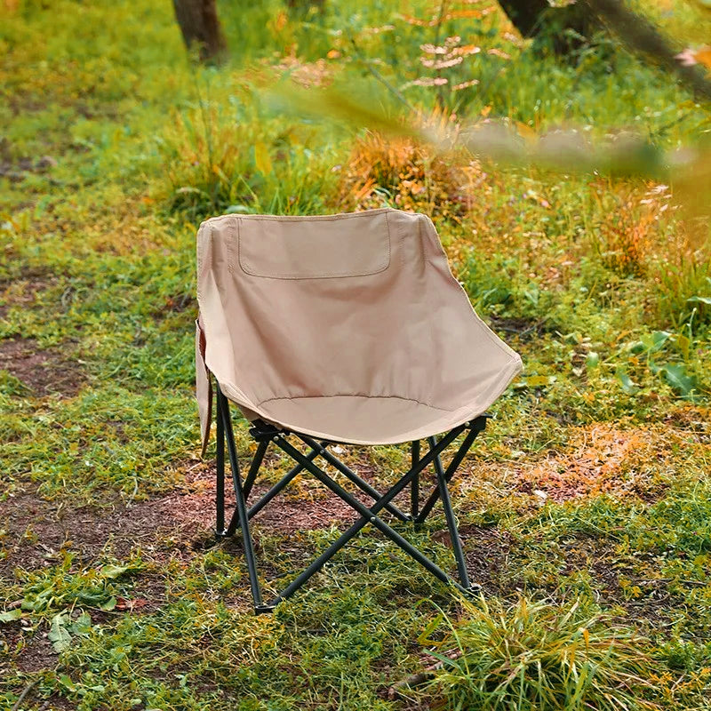 Half Moon Metal Frame Folding Camping Chair with Side & Back Pocket