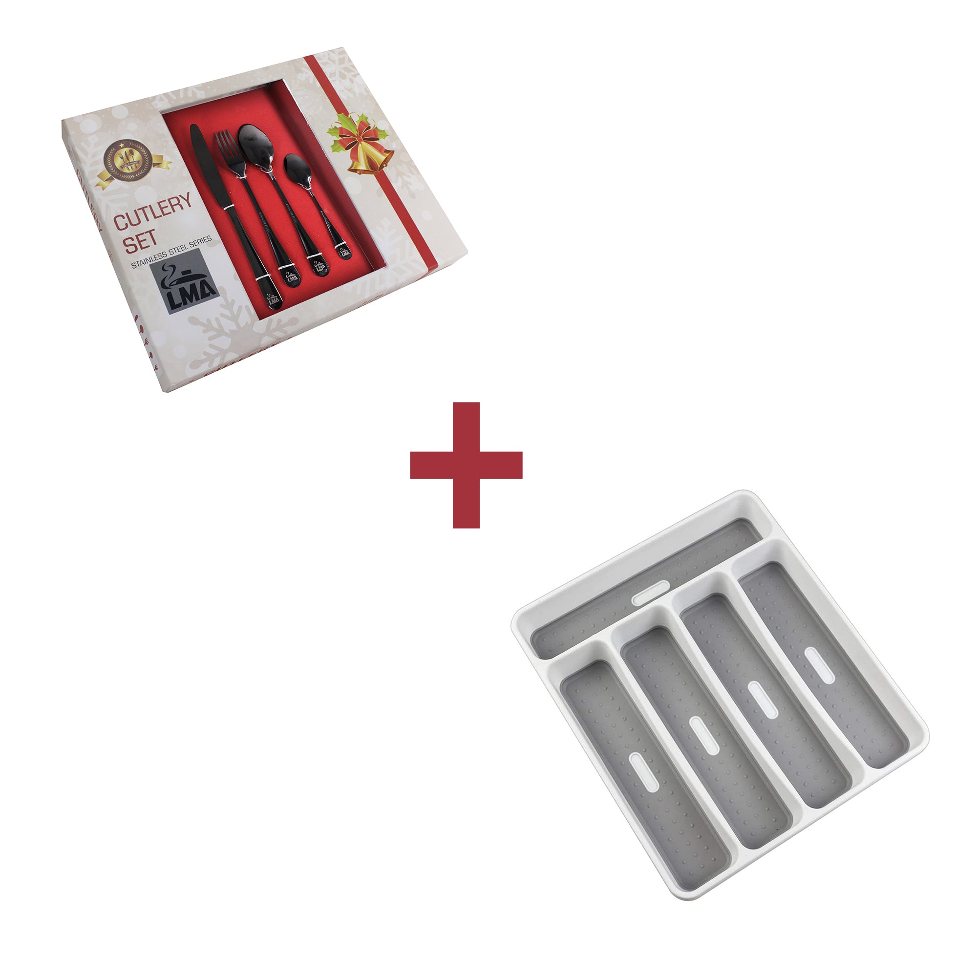 Festive 24 Piece Cutlery Set & Drawer Organiser Bundle Pack