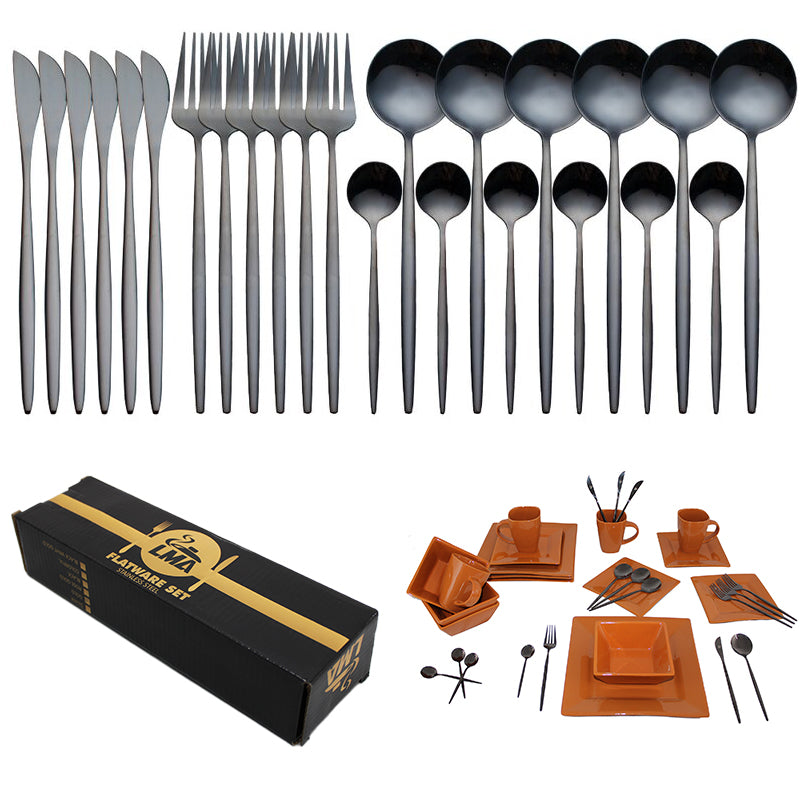 LMA 24 Piece Stainless Steel Black Box Series Flatware Set