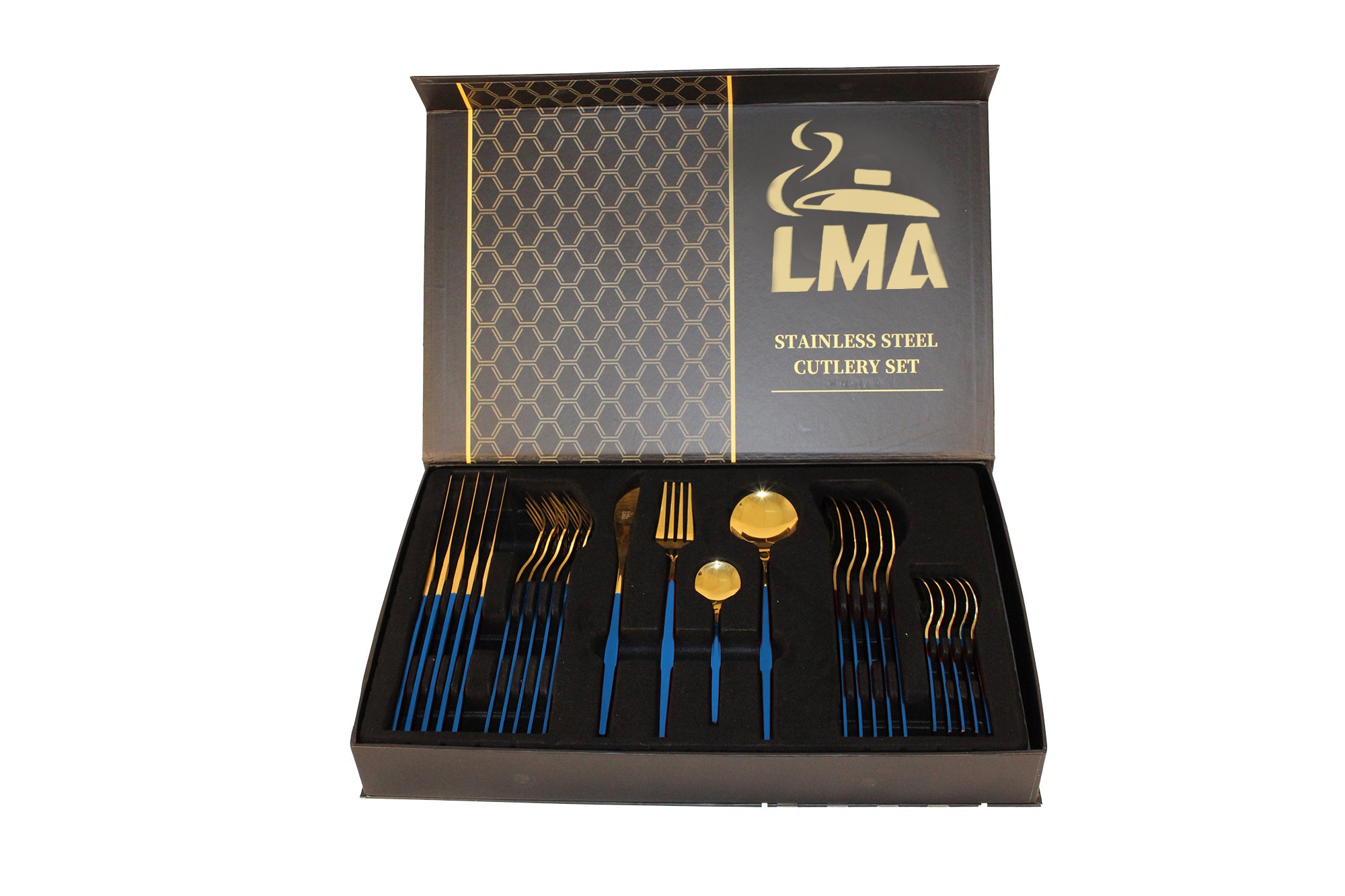 LMA 24 Piece Two-Tone Flatware Set In Elegant Noir Gift Box