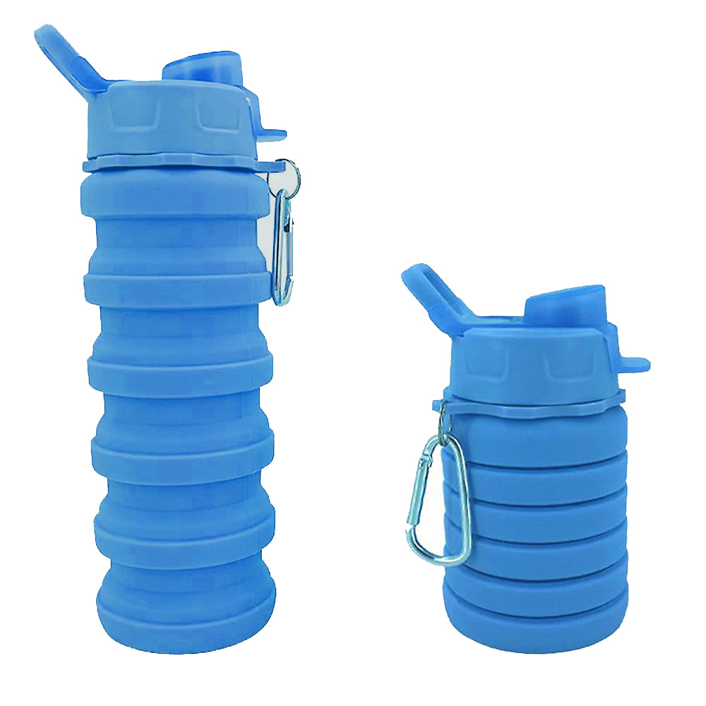 225ml to 500ml Foldable Silicon Cold Water Bottle with Carabiner Clip