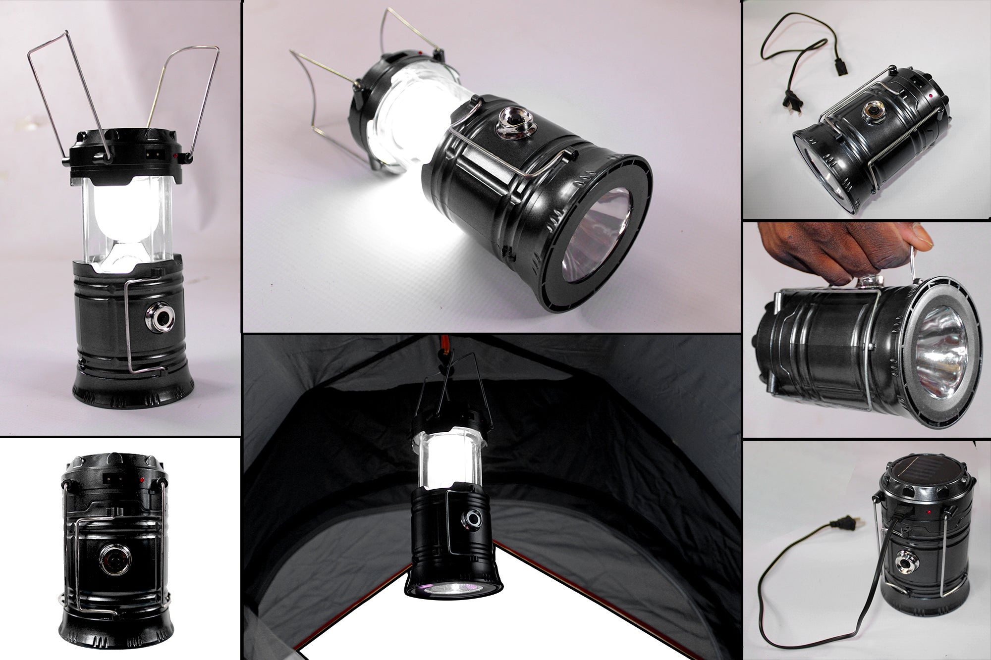 200x200cm 3 Man Instant Tent with Cotton Hammock & Solar Lantern ORG/BLK