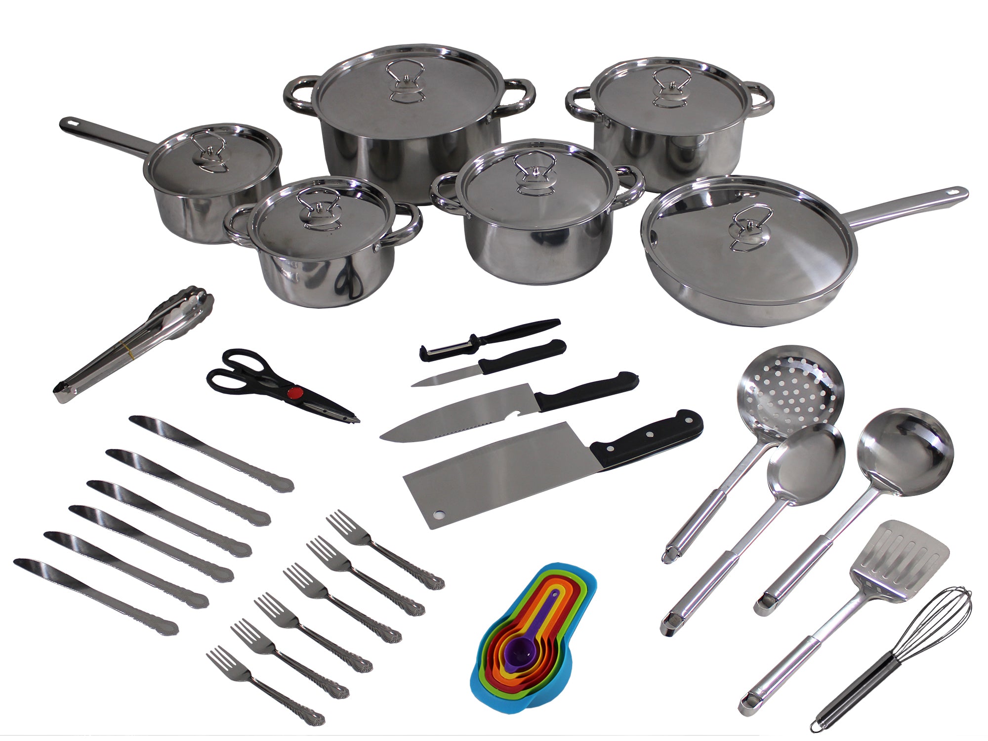 41 Piece Layered Stainless Steel Cookware Set with Cutlery & Spice Spoons