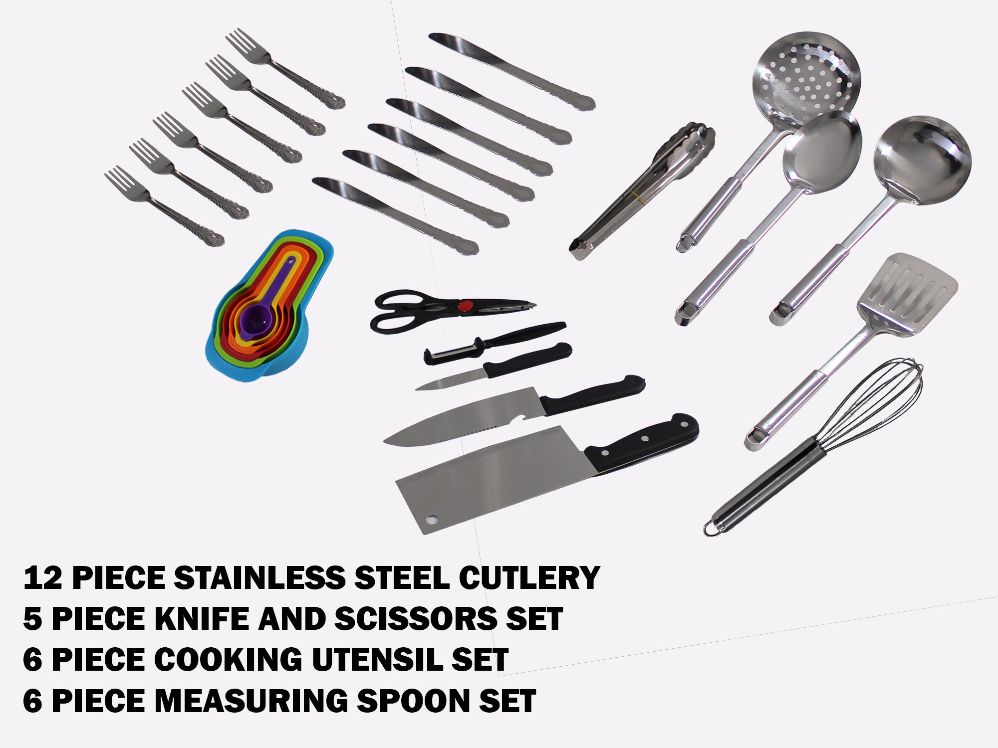 41 Piece Layered Stainless Steel Cookware Set with Cutlery & Spice Spoons