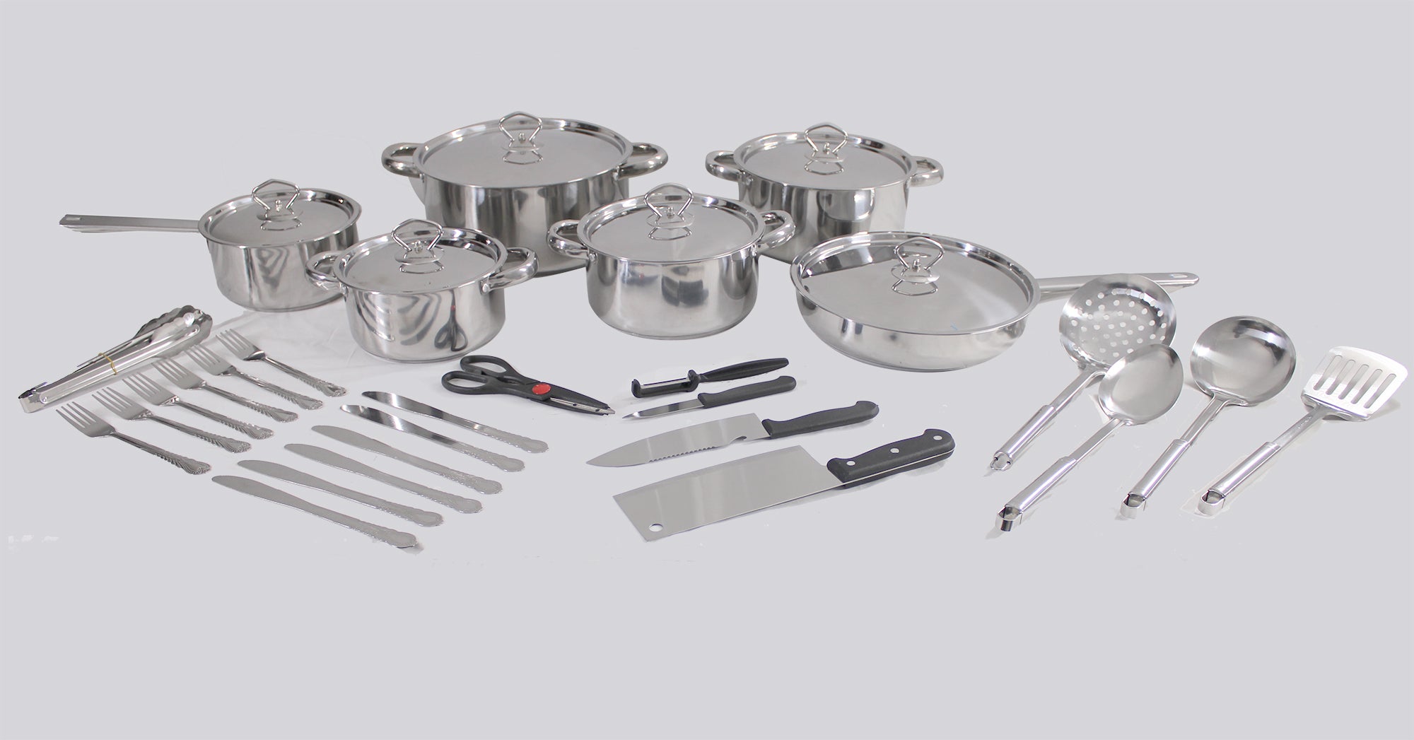 41 Piece Layered Stainless Steel Cookware Set with Cutlery & Spice Spoons