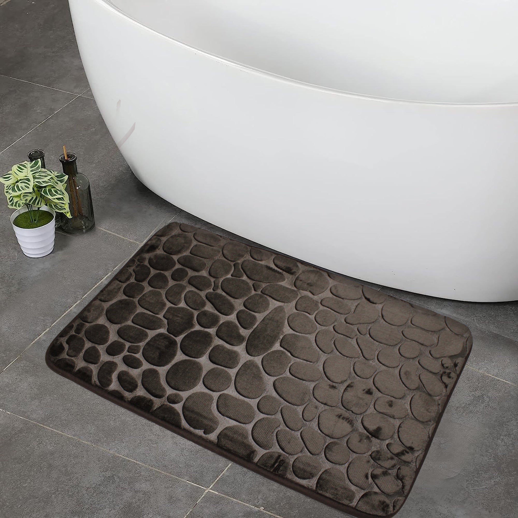 75x45cm Plush Cobblestone Embossed Memory Foam Bathroom Mat