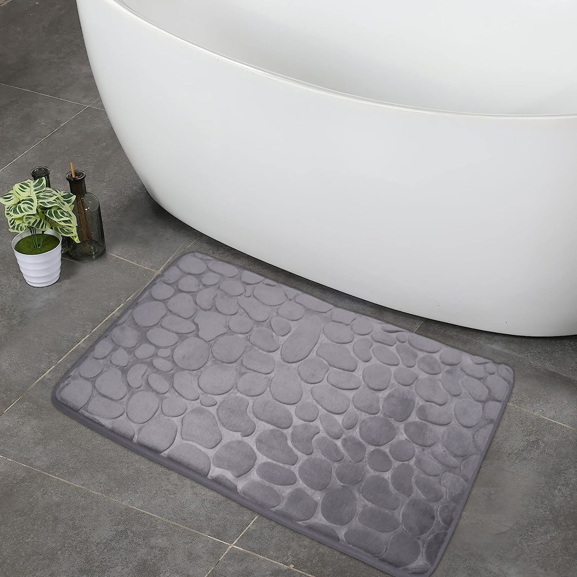 75x45cm Plush Cobblestone Embossed Memory Foam Bathroom Mat