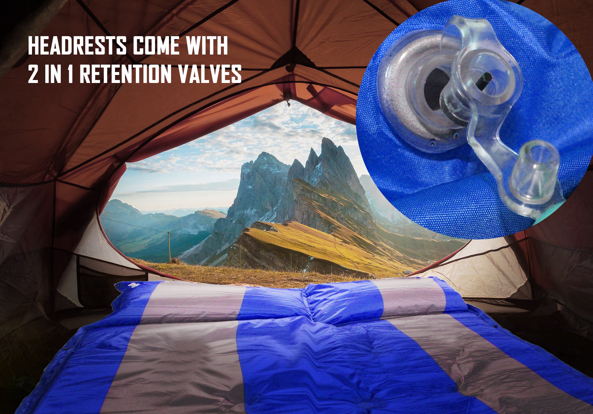 184x120cm Self-Inflate Waterproof Camping Mattress & Headrests - Double B/G