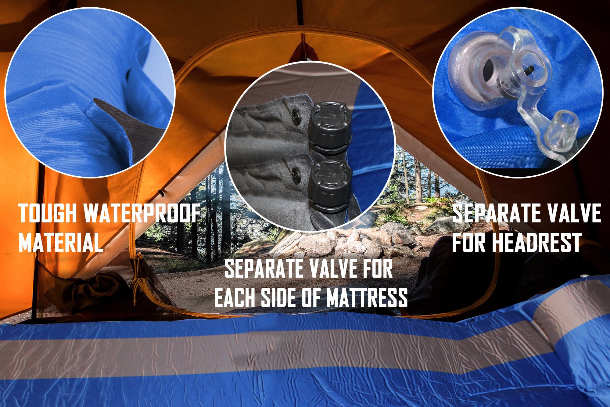 184x120cm Self-Inflate Waterproof Camping Mattress & Headrests - Double B/G