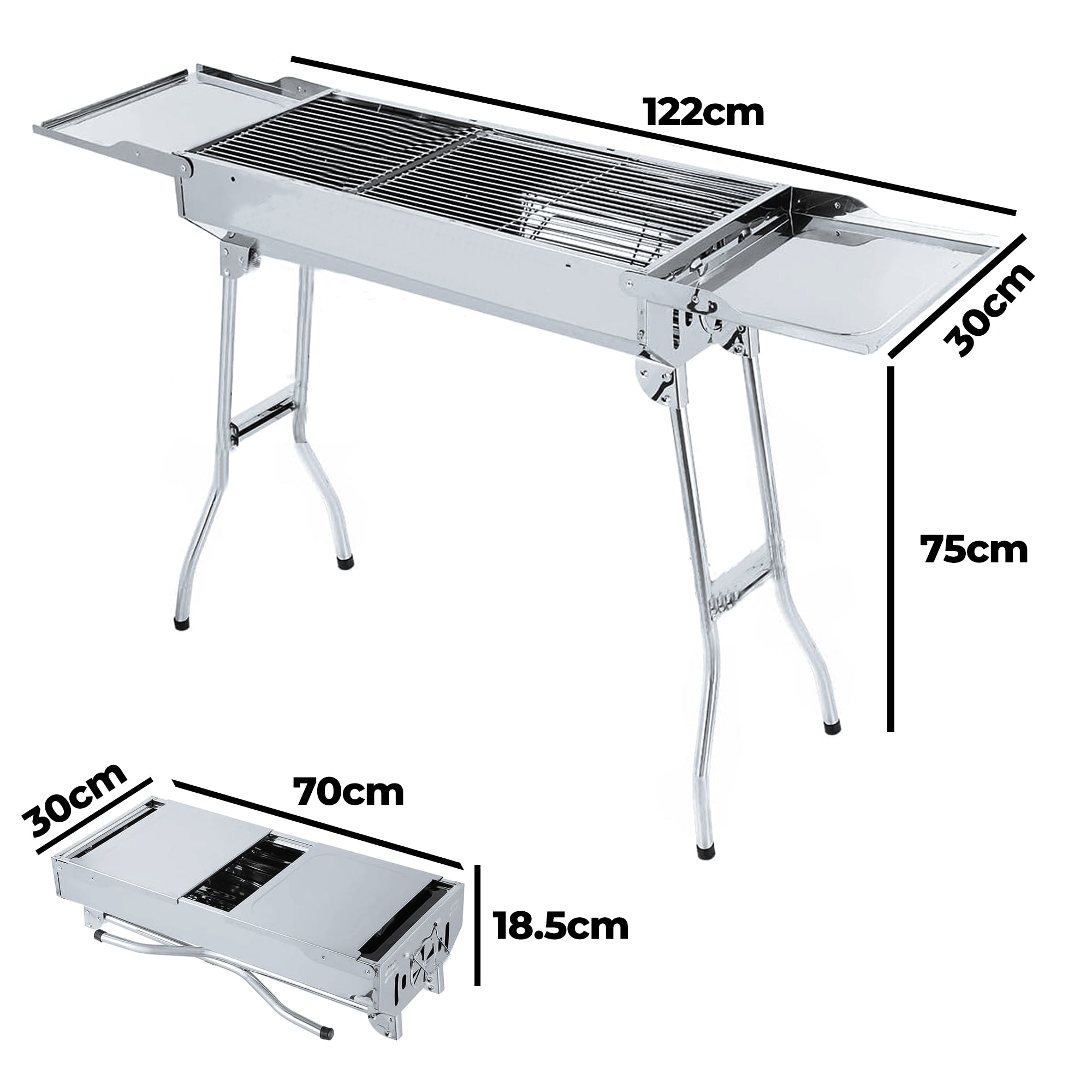 LMA 70x30x75cm Stainless Steel Folding Braai Stand with Seasoning Wings FX-1066