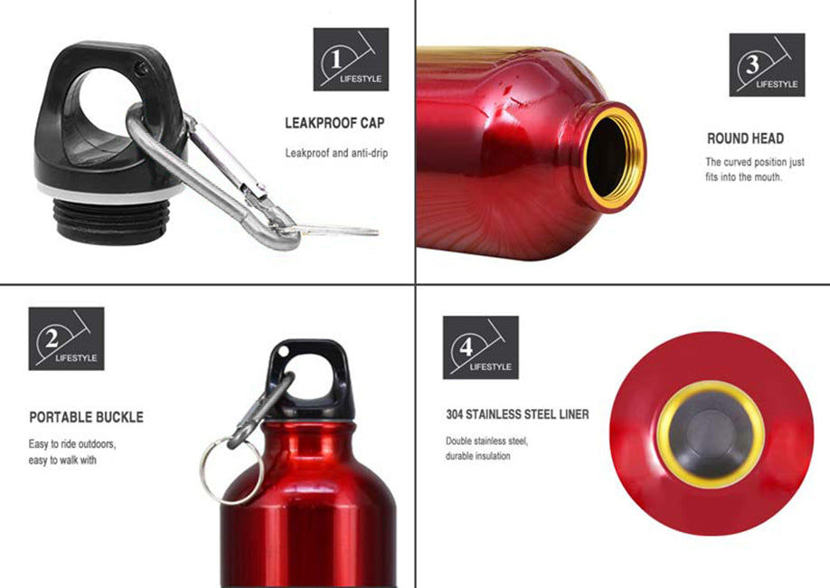 600ml Single Wall Stainless Steel Water Bottle with Carabiner Clip FX-8848
