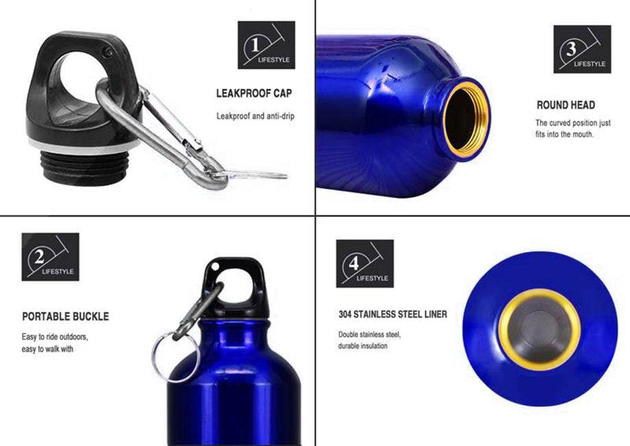 600ml Single Wall Stainless Steel Water Bottle with Carabiner Clip FX-8848