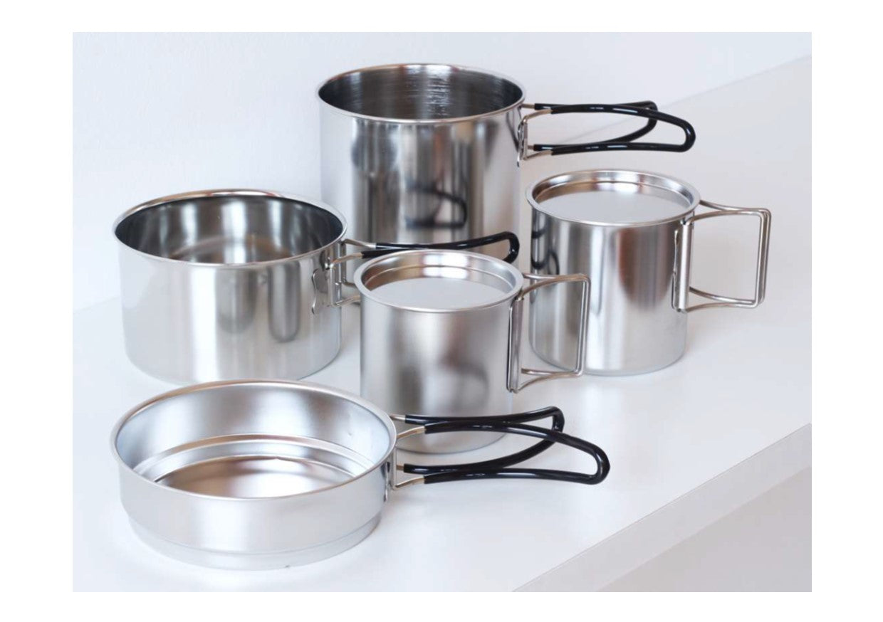 5 Piece S. Steel Stacked Outdoor Pots Pan & Mugs Cookware Set FX-9178