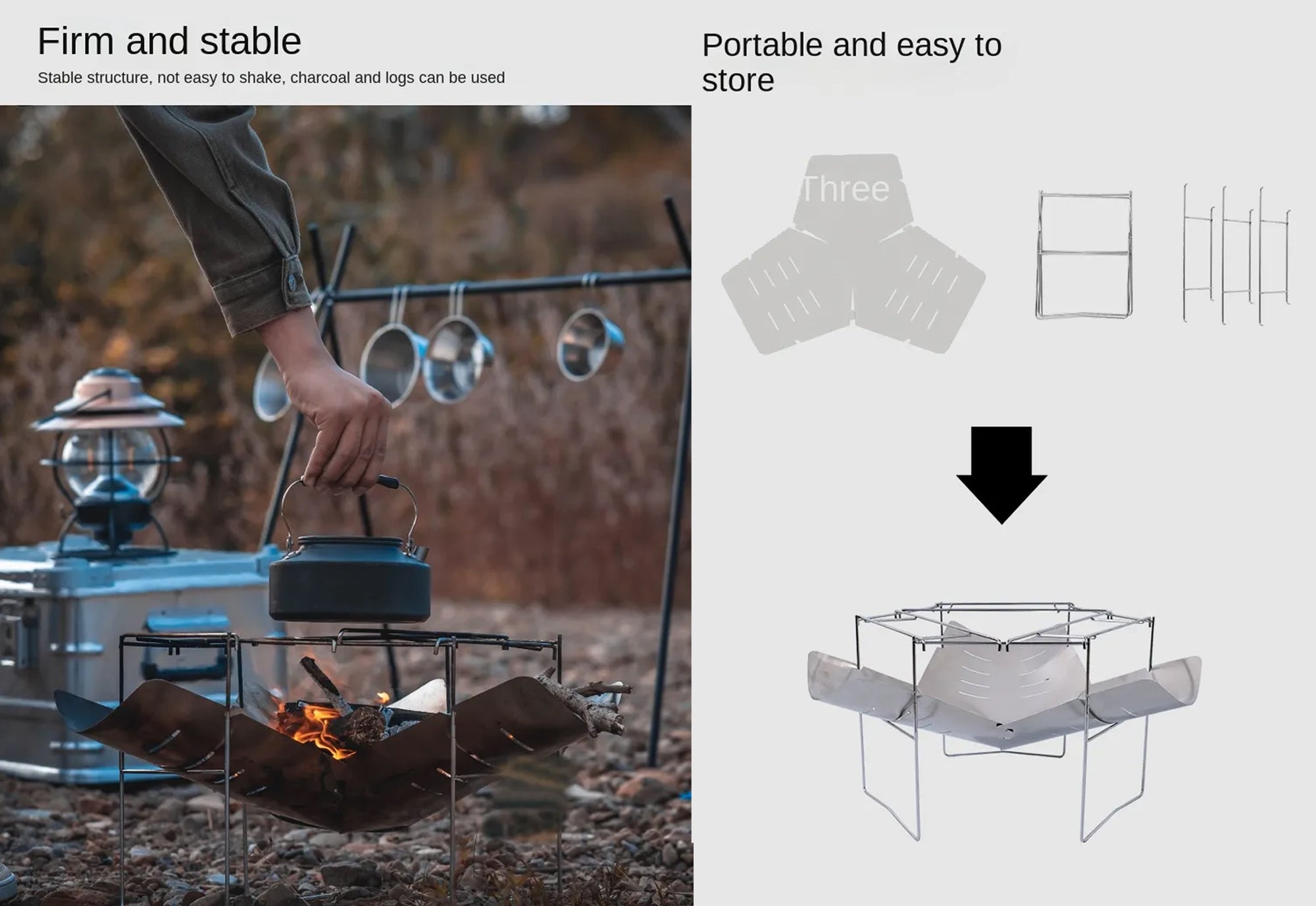 42cm Portable Folding Camping Fire Pit & Cooking Stand & Carry Bag FX-9188