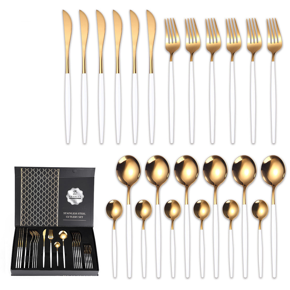LMA 24 Piece Two-Tone Flatware Set In Elegant Noir Gift Box