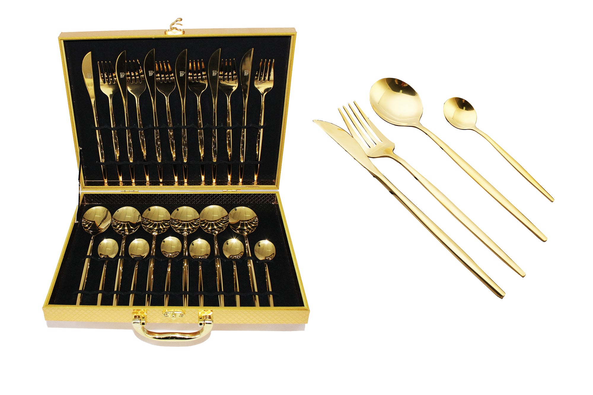 LMA Authentic Flatware Dinner Set & Decadent Wooden Gift Box - 24 Piece