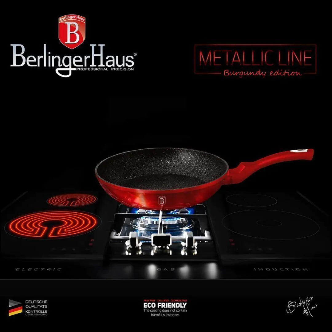 Berlinger Haus Frypan 30 cm + 1PC FREE PROTECTOR, Burgundy Metallic Line