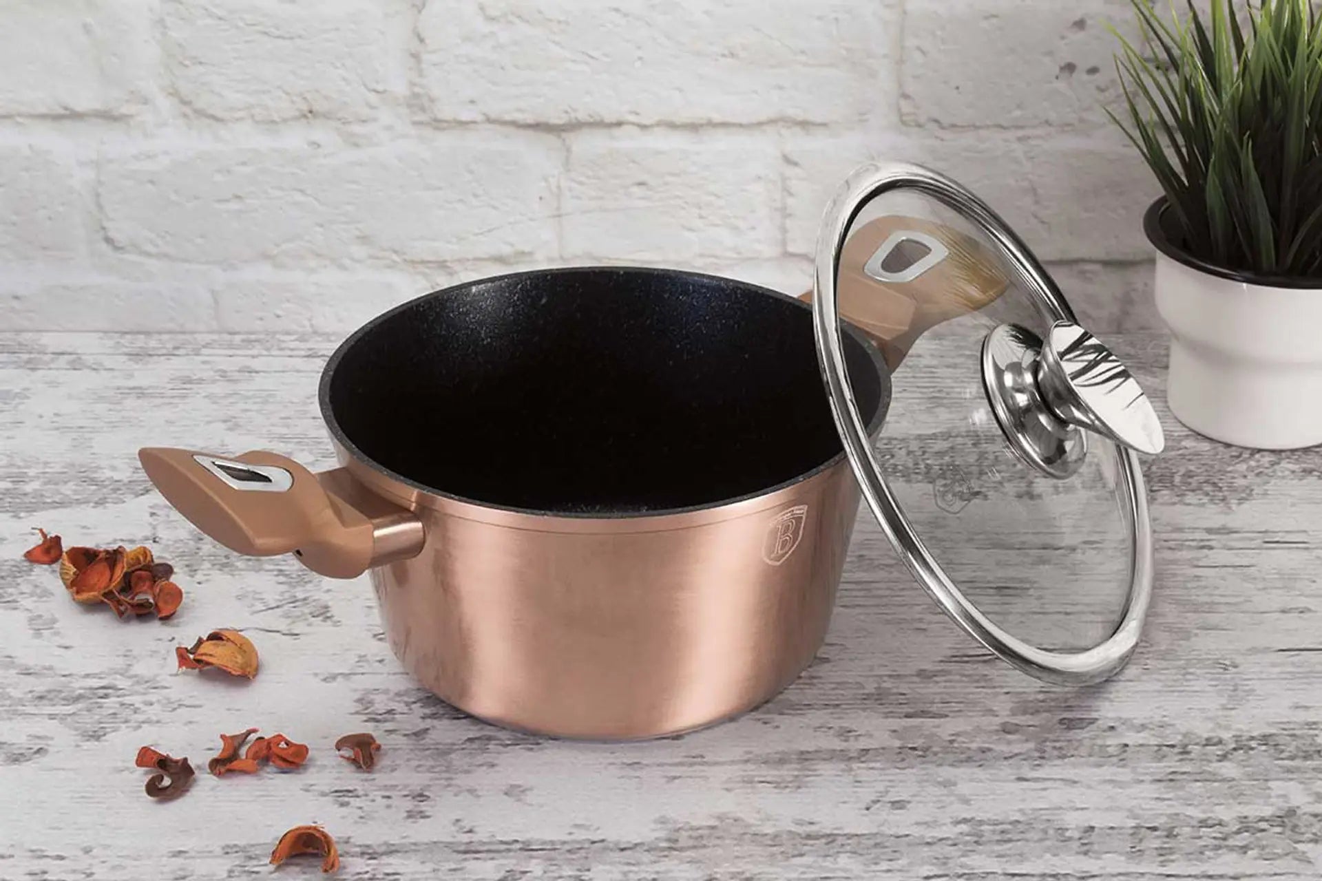 Berlinger Haus 20cm Granite Casserole Pot - Rose Gold Collection