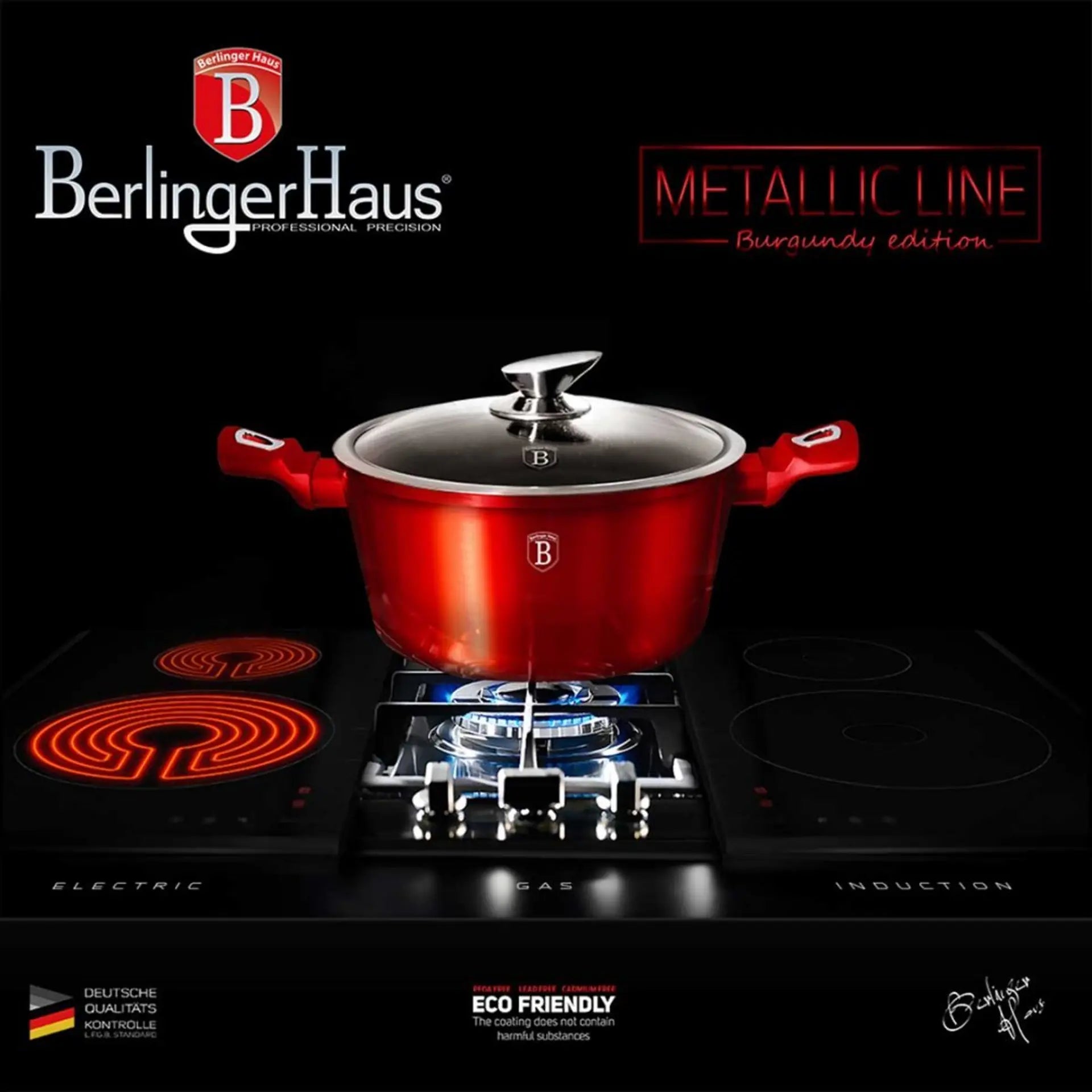 Berlinger Haus 28cm Casserole Pot with Lid - Burgundy Metallic Line Edition