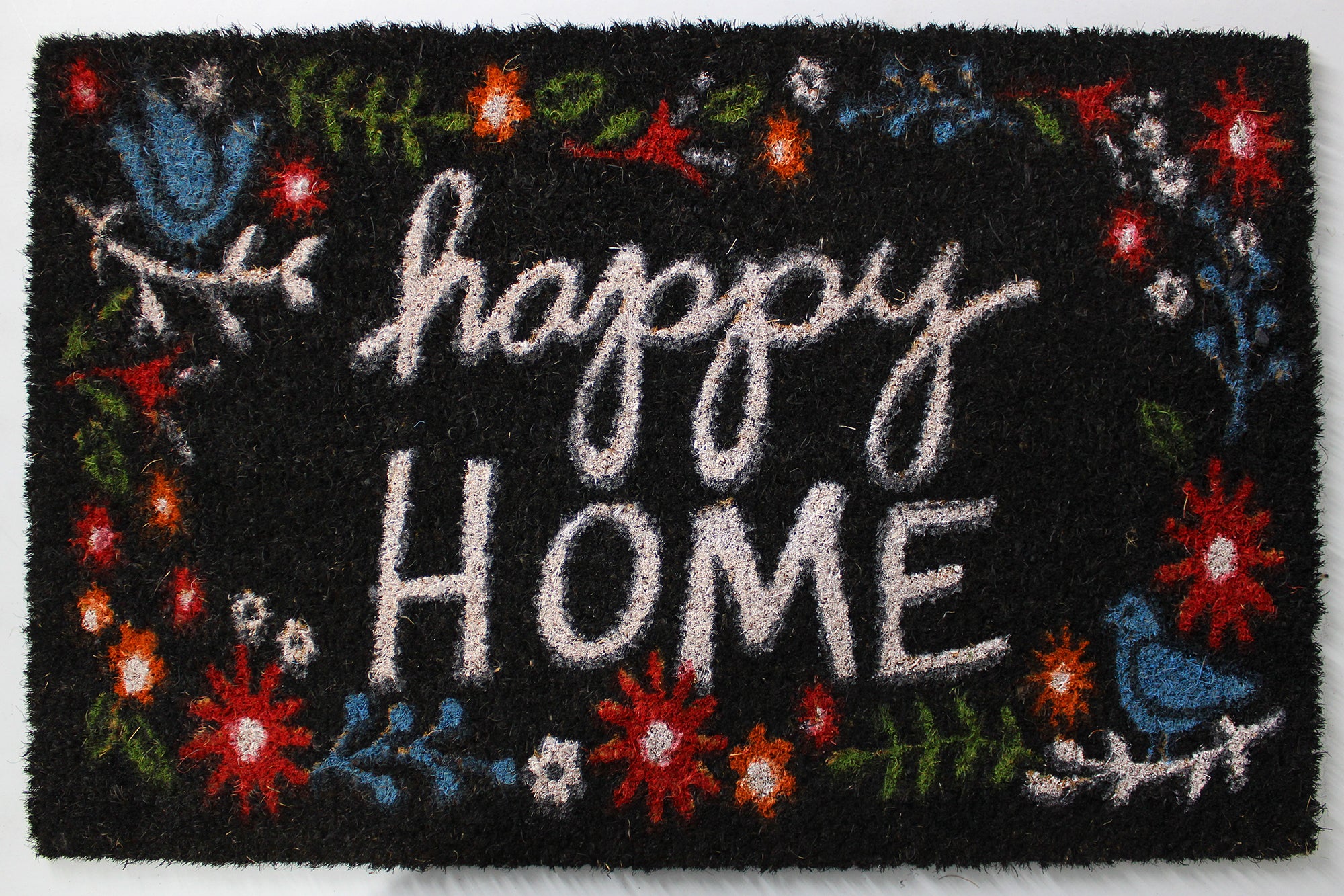40x60cm Printed Coir Door Mat with Non-Slip Backing - Happy Home
