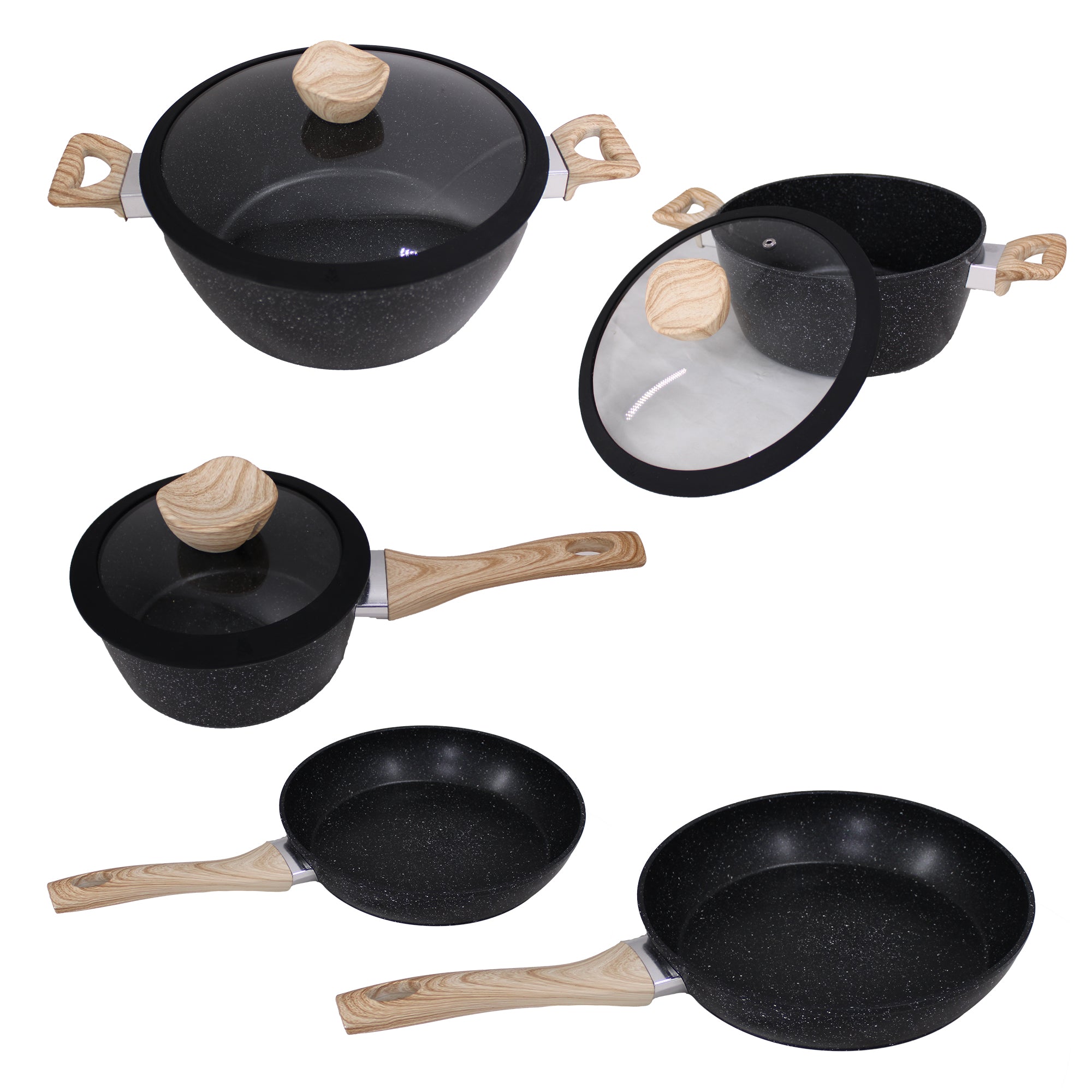 LMA Queens Time 10 Pieces Non-Stick Cookware - Glass Lid - Black