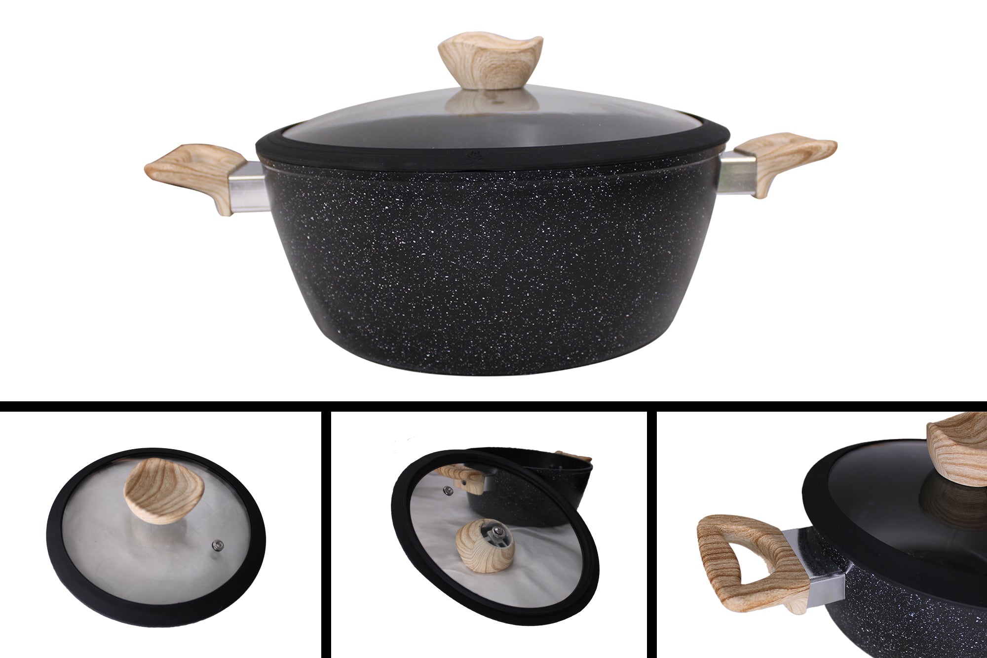 LMA Queens Time 10 Pieces Non-Stick Cookware - Glass Lid - Black