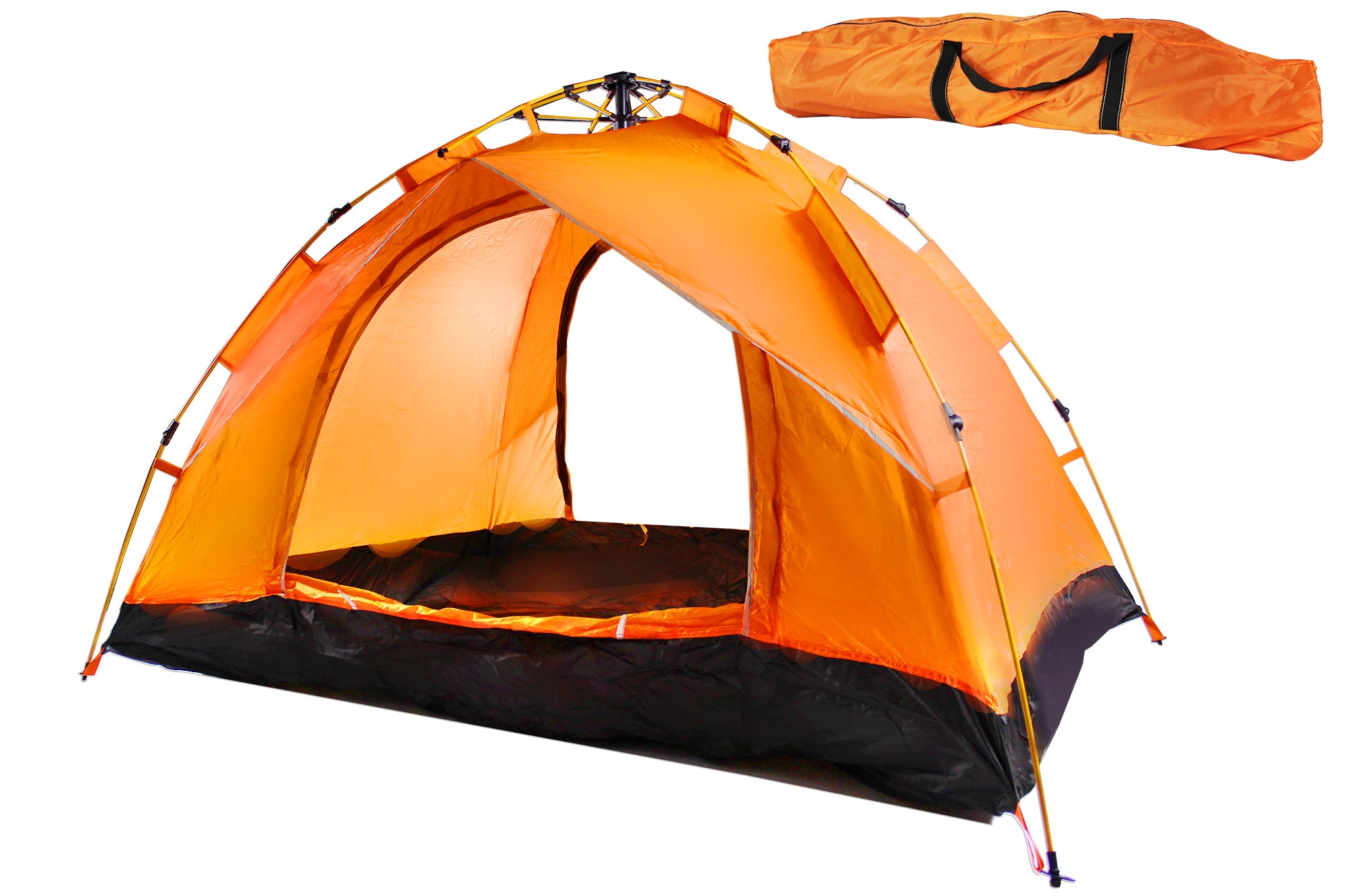 200x200cm 3 Man Instant Tent with Cotton Hammock & Solar Lantern ORG/BLK