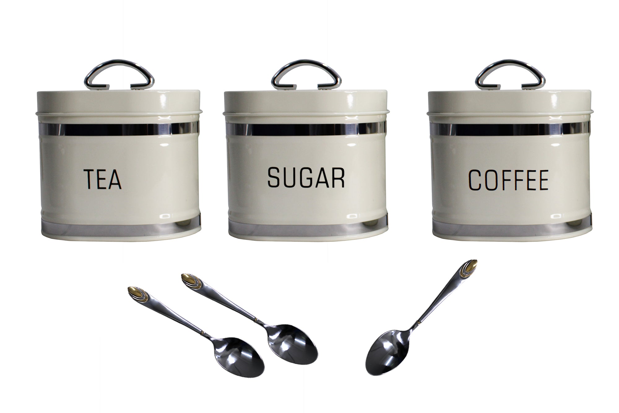 Glossy Oval Double Loaf Bread Bin, 6 Piece Matching Canister and Spoon Set