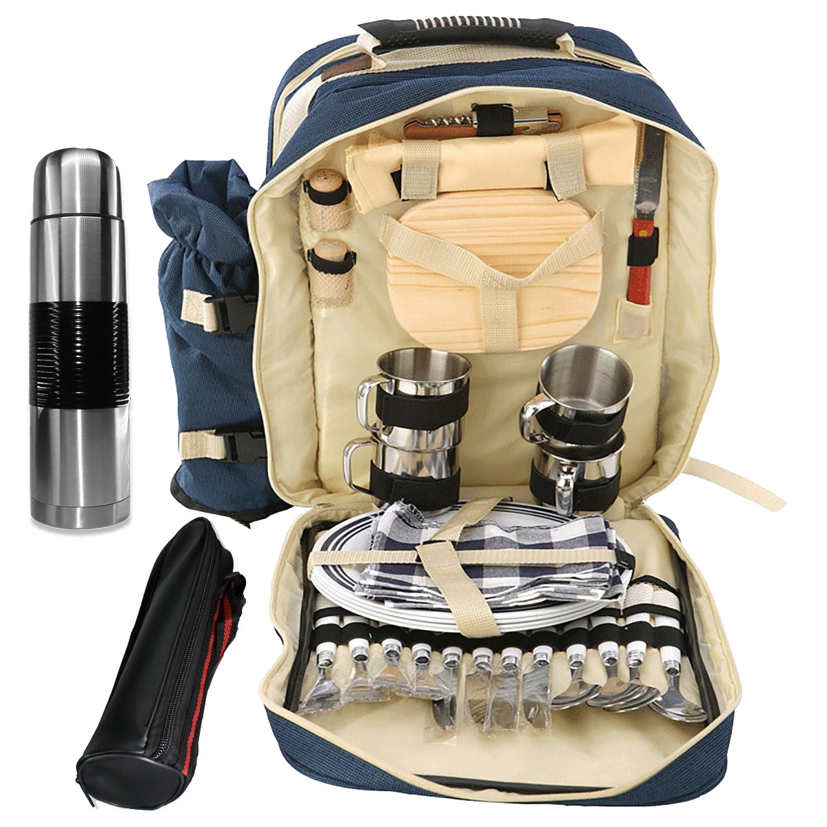 LMA 32 Piece Outdoor All-in-One Camping Picnic Backpack for 4 with Plates Cutlery Power Flask & Cups