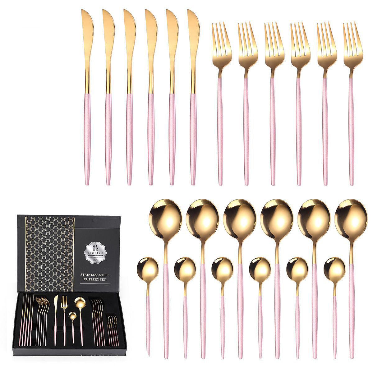 LMA 24 Piece Two-Tone Flatware Set In Elegant Noir Gift Box