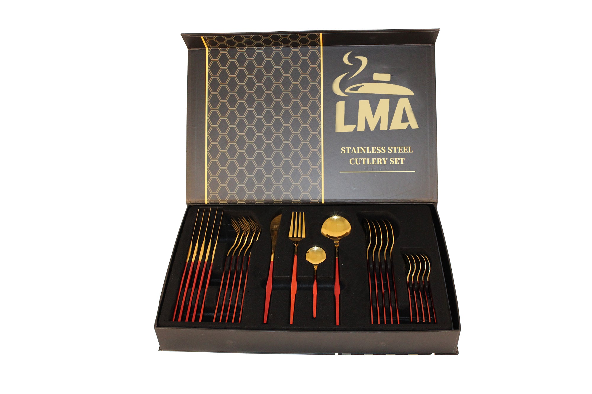 LMA 24 Piece Two-Tone Flatware Set In Elegant Noir Gift Box