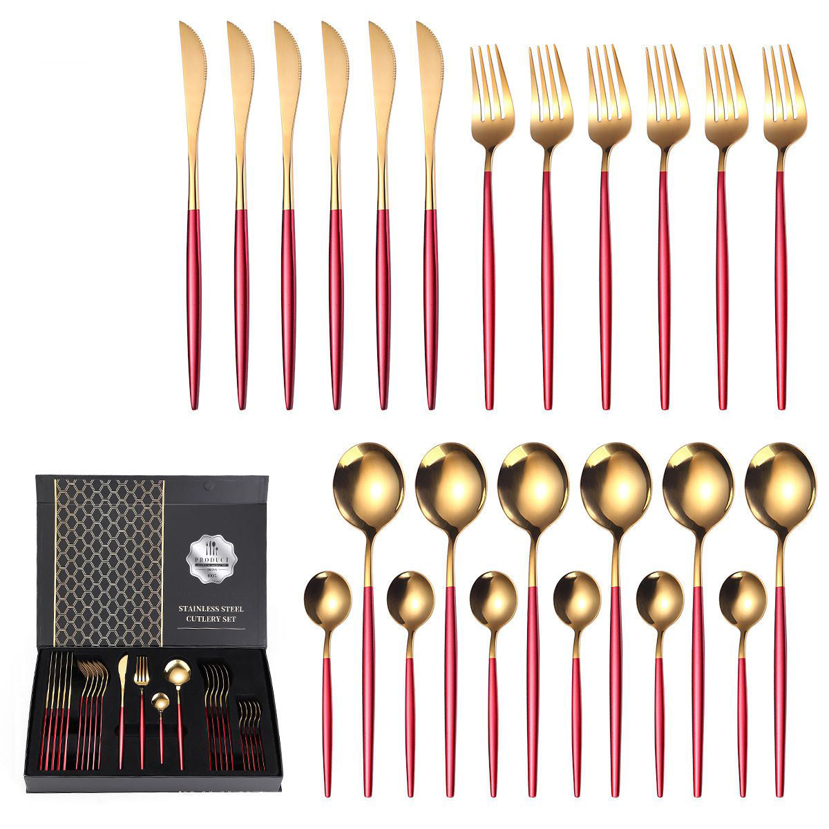 LMA 24 Piece Two-Tone Flatware Set In Elegant Noir Gift Box