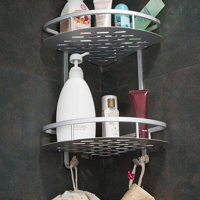 LMA Silver Wall-Mount Corner Shelf 2 Tier Shower Rack