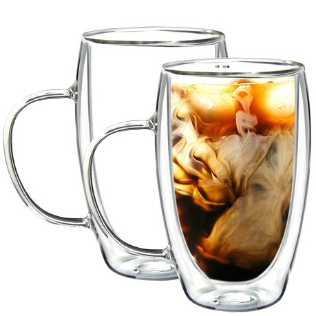Double Wall Glass Tea Coffee & Cocktail Mug with Handle - 4 Pack