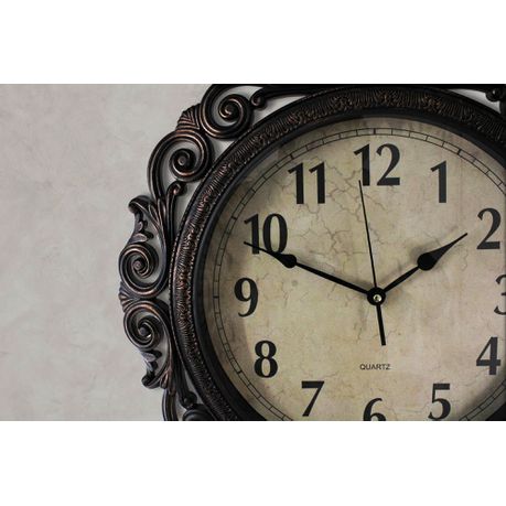 Vintage Ornate Border 50cm Quartz Wall Clock - Rustic Black Bronze Styling