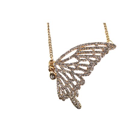 LMA Glittering Crystal Encrusted Butterfly Wing Pendant Necklace