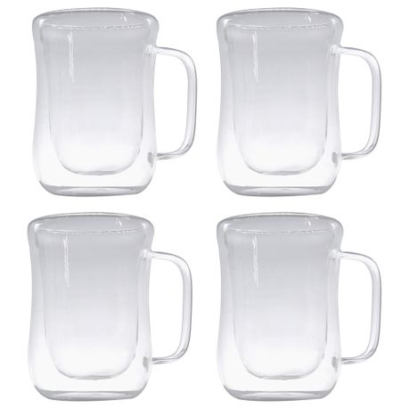 Double Wall Glass Tea Coffee & Cocktail Mug with Handle - 4 Pack