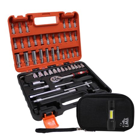 55 Pc DIY Emergency Repair Socket Combination Tools Pouch &Torch Tool Set