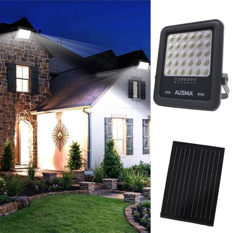 AUSMA 50 Watt LED Solar Flood Light With 10W Solar Panel & Remote Control