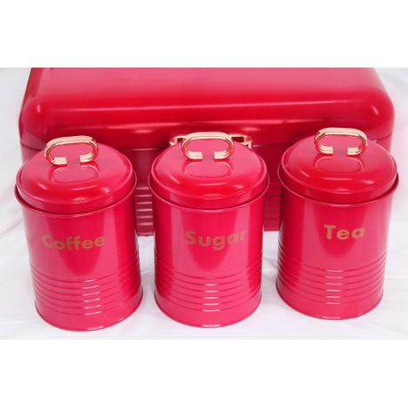 Retro Design Two Loaf Bread Bin with 3 Piece Matching Canister Set