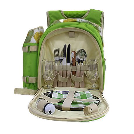 14 Piece Picnic Dining Backpack for 2 with Plates Cutlery & Cups - Flower