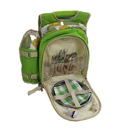 14 Piece Picnic Dining Backpack for 2 with Plates Cutlery & Cups - Flower