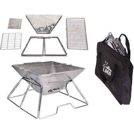 LMA Braai Master Folding Stainless Steel BBQ Stand & Carry Bag