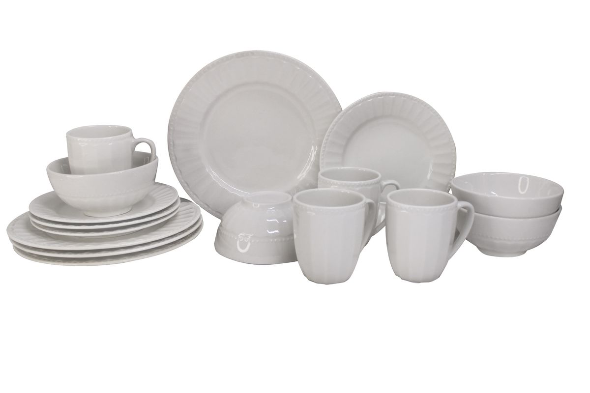 16 Piece Round Ceramic Dinner Set - Off White with Bead LineTrim - PC06