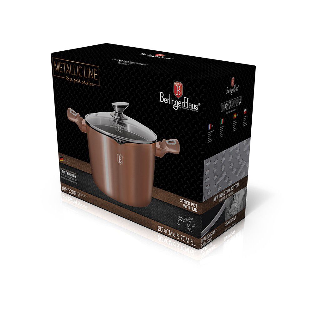 Berlinger Haus 24cm Marble Coating Pasta & Rice Stock Pot - Rose Gold