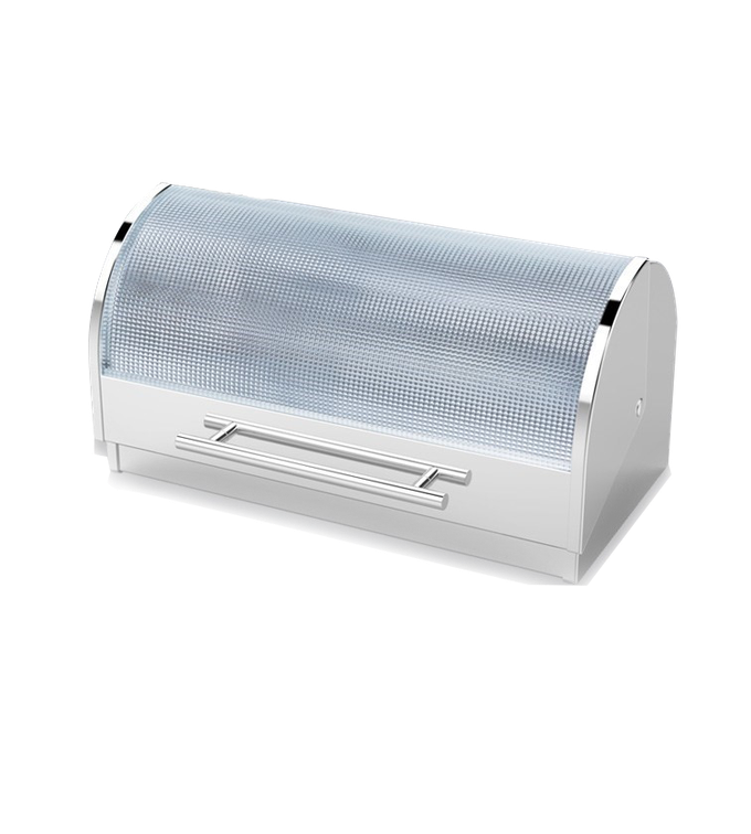 Stainless Steel Bread Bin With Hobnail Glass Cover