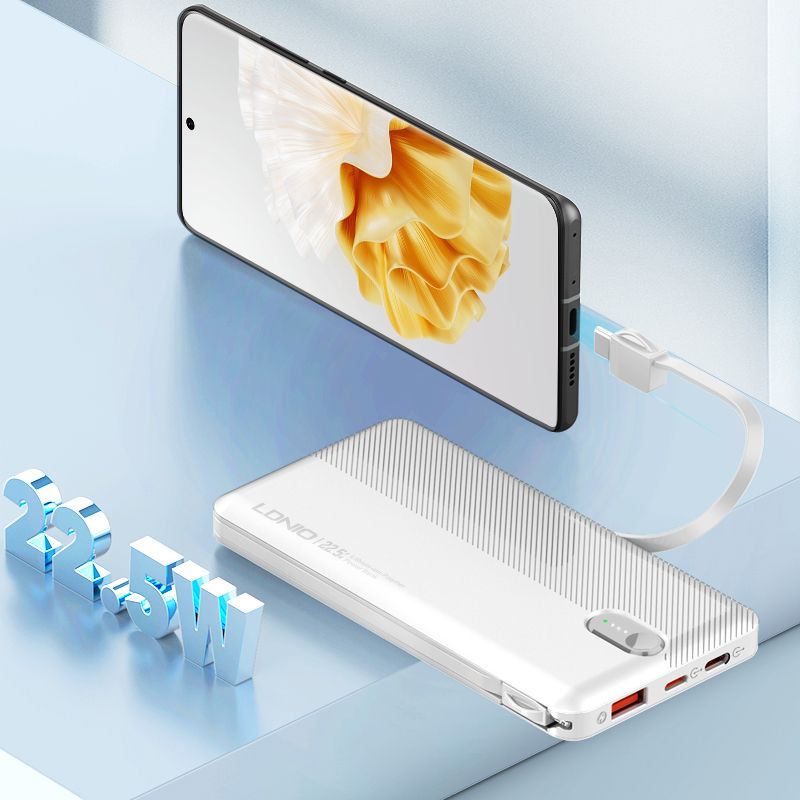 10000mAh 22.5W Slim Power Bank with Dual Built-in Cables & Carry Pouch PQ13