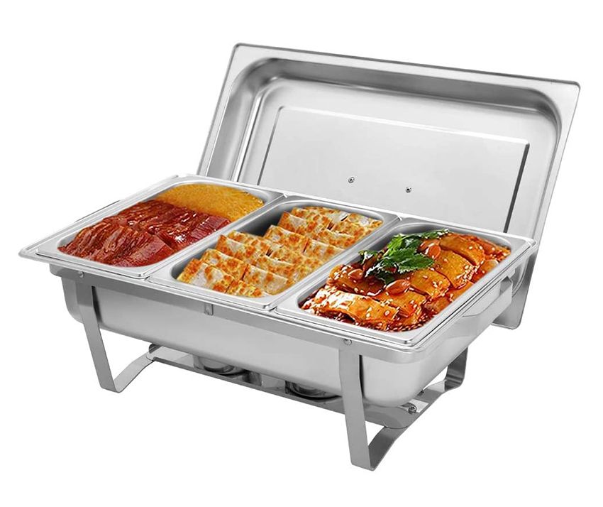Stainless Steel Triple Pan Buffet - Catering Chafing Dish with Two Burners